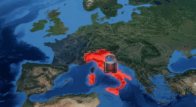 Map of Europe with Italy highlighted and locked