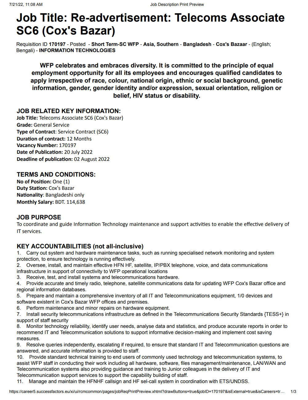 WFP Job Circular