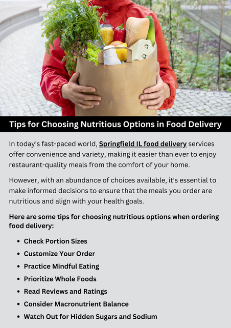When selecting nutritious options for food delivery, prioritize whole foods like fruits, vegetables, lean proteins, and whole grains. Look for menu items with minimal added sugars, and excessive sodium. Opt for customizable meals or dishes with plenty of vegetables. Consider portion sizes and balance your meal with a variety of nutrients to ensure a healthy and satisfying choice. To know more visit here https://www.goharvestmarket.com/harvest-to-home-grocery-delivery/