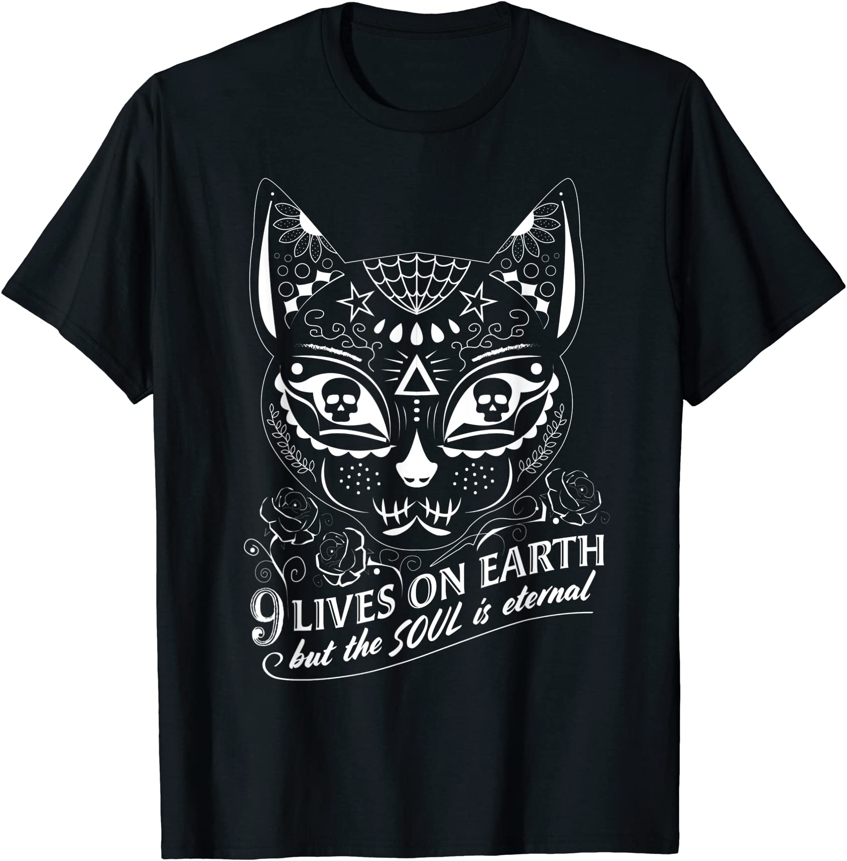 Sugar Skull Cat Halloween Day Of The Dead Fun Tee Unisex T-Shirt