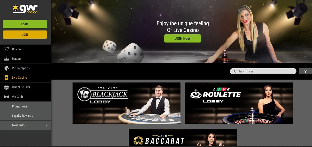 Login GW Casino Live Games