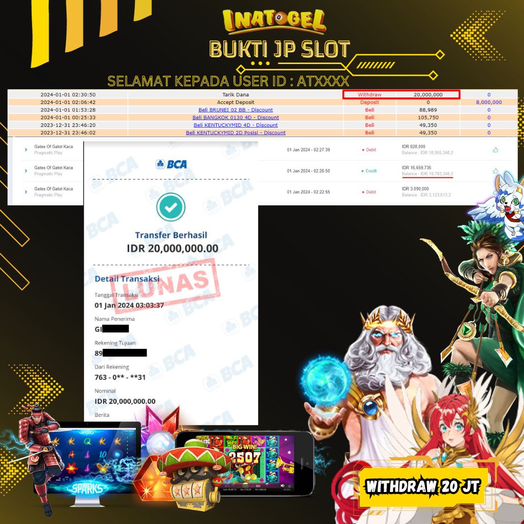 BUKTI PEMBAYARAN JP SLOT GATES OF GATOT KACA Rp20,000,000,- LUNAS