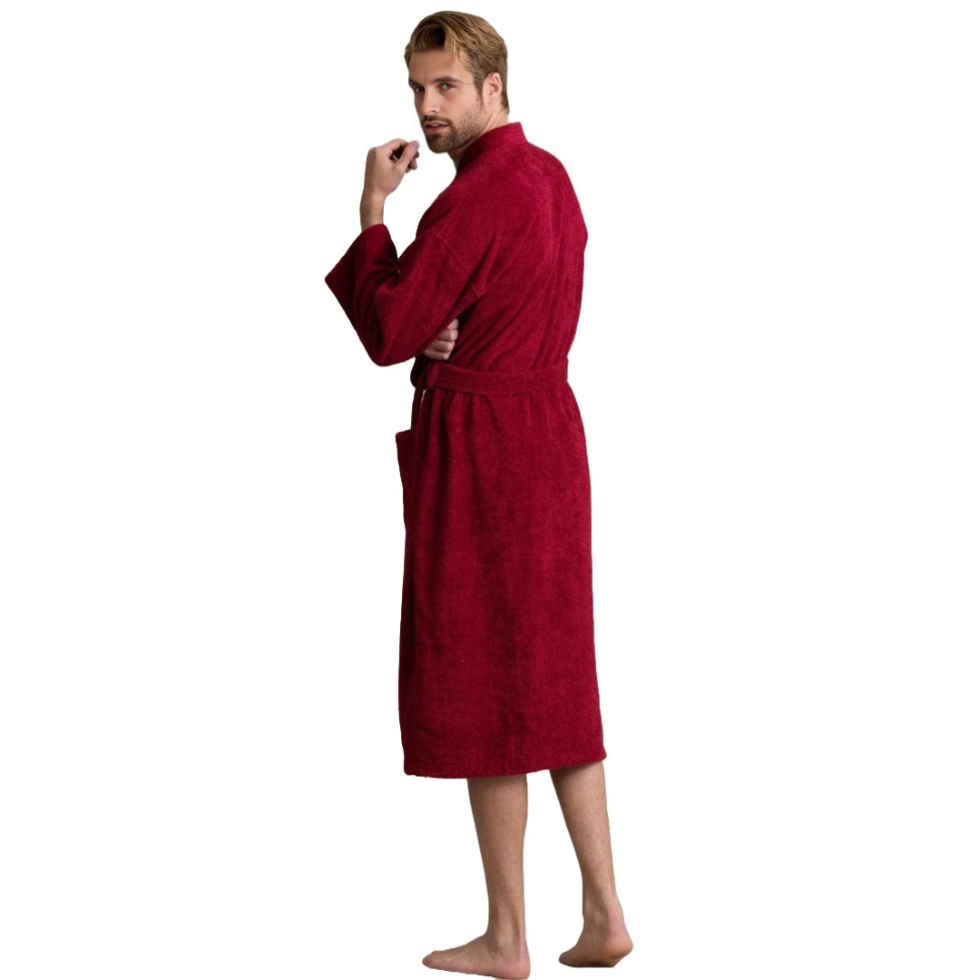 Unisex Men's Terry Cotton Brick Red Bathrobe (One Size) view 5