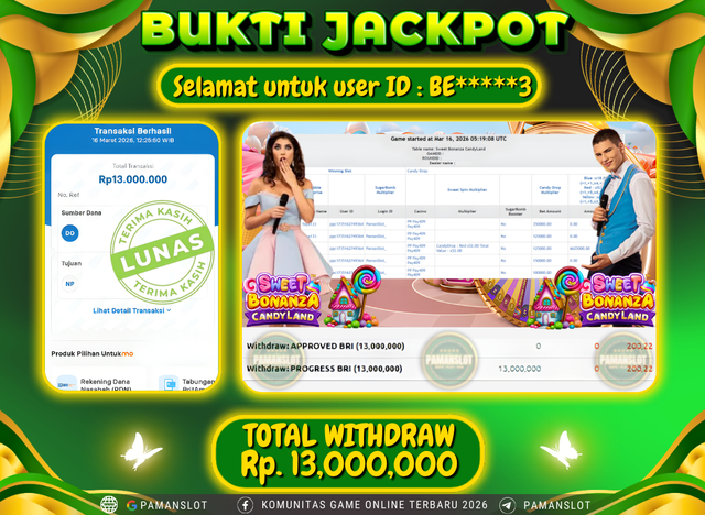 PAMANSLOT JACKPOT Game Live PP- Sweet Bonanza Candyland Rp.13,000,000- LUNAS
