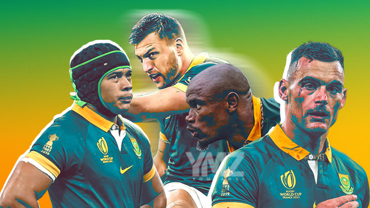 Springboks players celebrating a narrow win over Australia