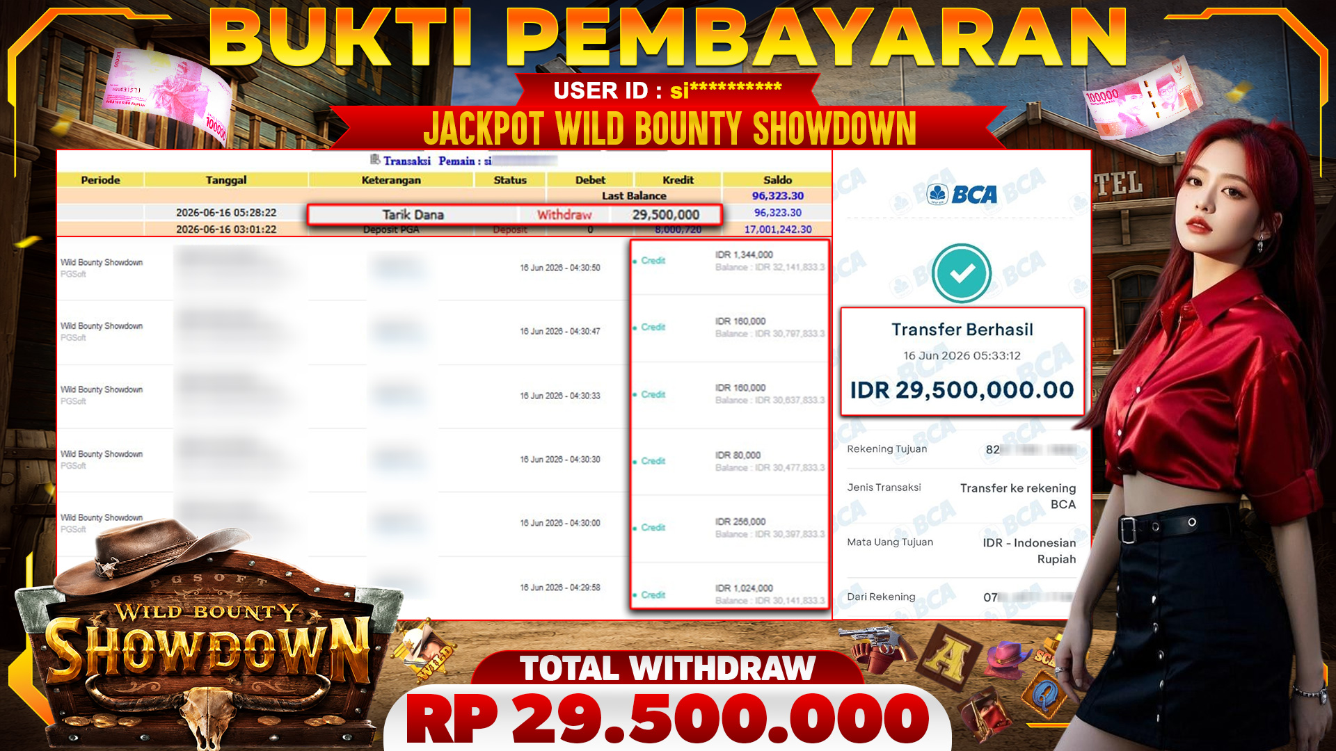 🏆 SELAMAT KEPADA PEMENANG JACKPOT DI Wild Bounty Showdown - PGSoft 29,500,000🏆