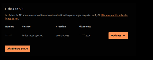 Crear token