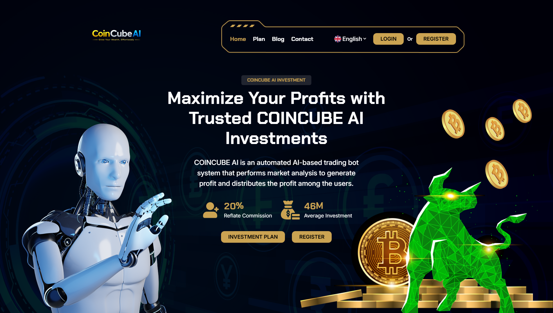 Forensic screenshot of coincubeai.com showing the phishing page layout