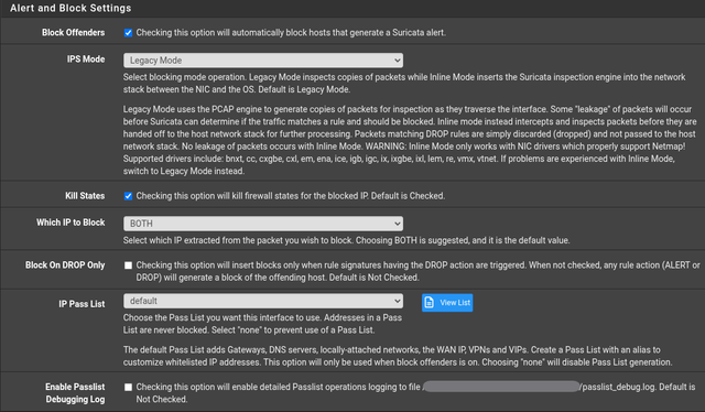 Suricata Interface Settings