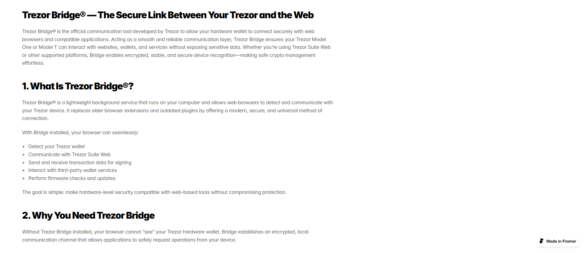 Forensic screenshot of truzr-brige.framer.ai showing the phishing page layout