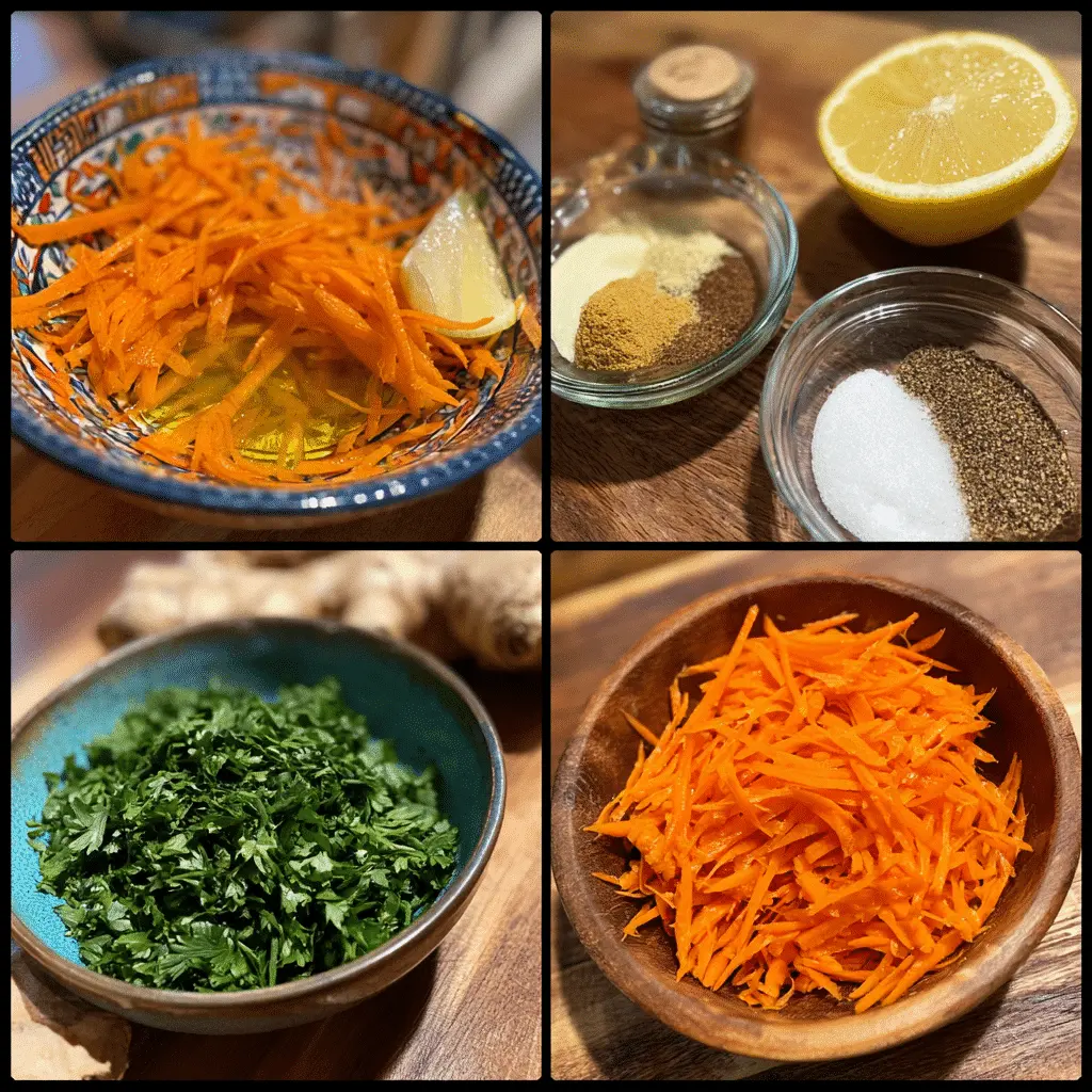 Bowl of Moroccan carrot salad with cumin, lemon, parsley, and honey, served as a bright side dish.
