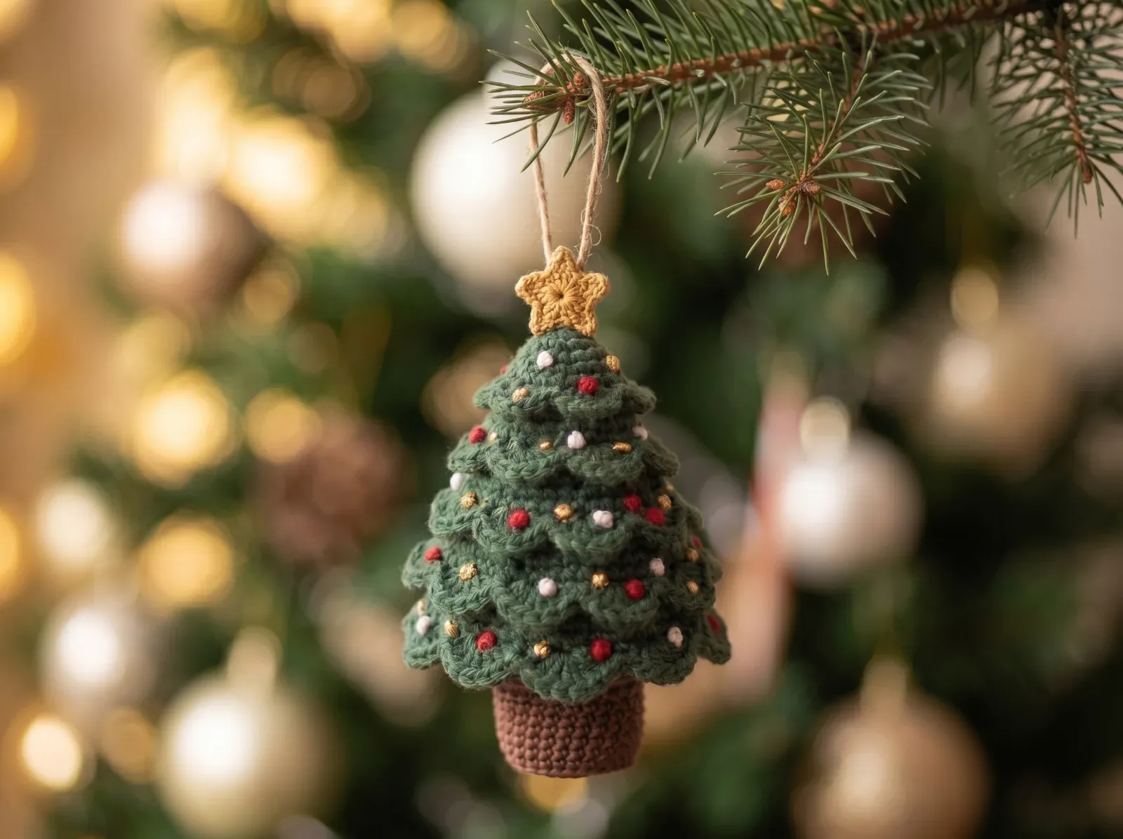 Mini Crochet Christmas Tree Ornament close-up preview