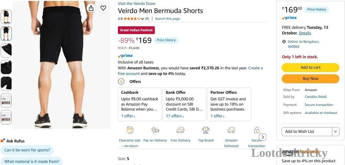 Men Short Flipkart – Just ₹169 | Loot Ka Maal