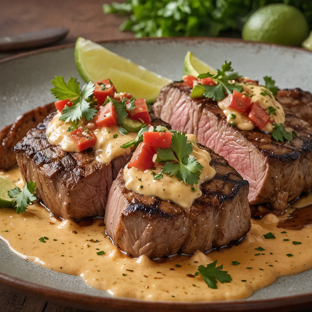 Mexican Spiced Steaks with Chile Con Queso