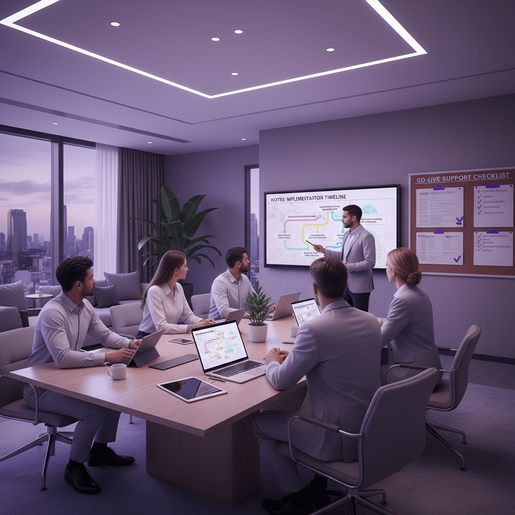 Hotel implementation planning with training, timeline, and support
