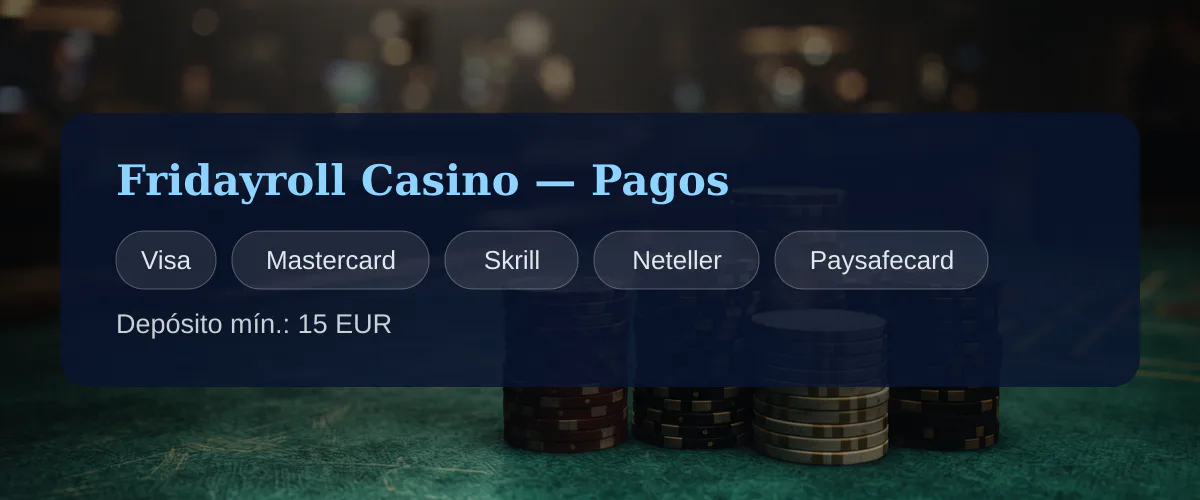 Fridayroll Casino — Pagos: Visa, Mastercard, Skrill, Neteller, Paysafecard