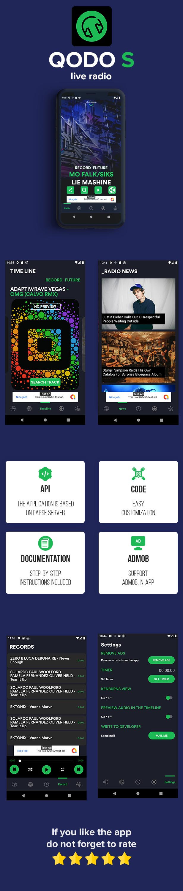 QODO S (android) - live radio with timeline