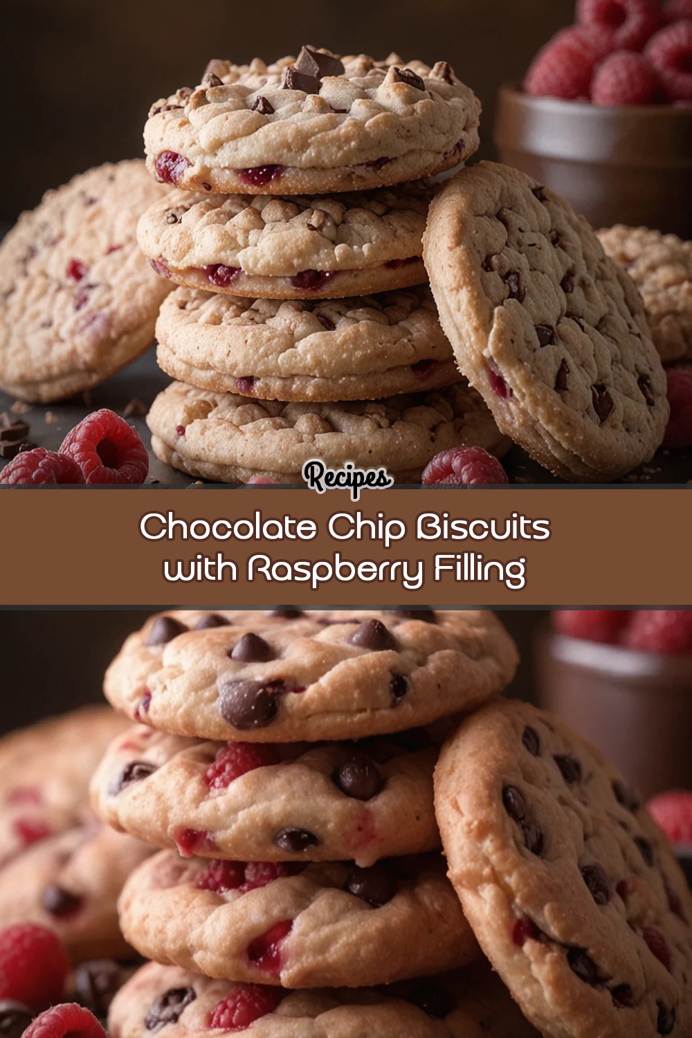 Chocolate Chip Biscuits with Raspberry Filling