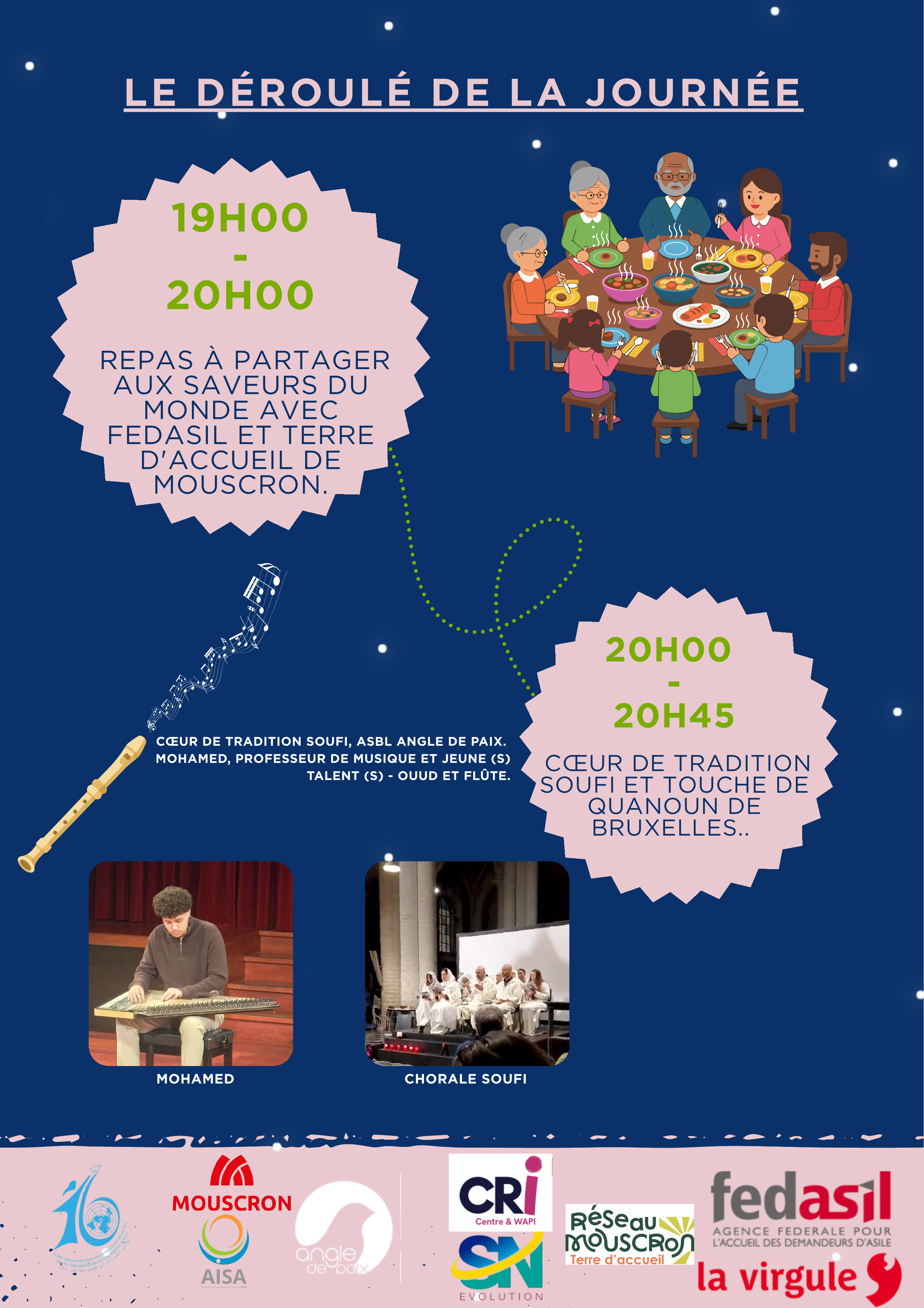 Déroulé de la journée, repas partagé et chorale soufi