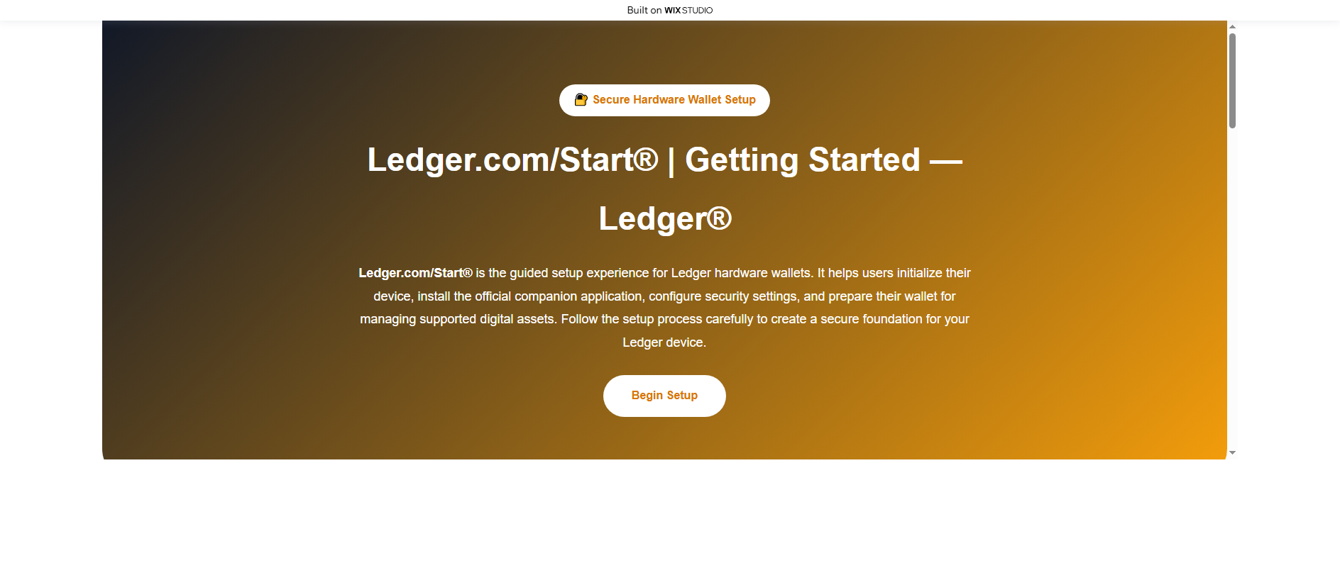 Forensic screenshot of webstart-ledgrecd.wixstudio.com showing the phishing page layout