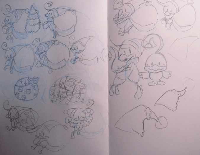 Sketches for the Christmas drawing.