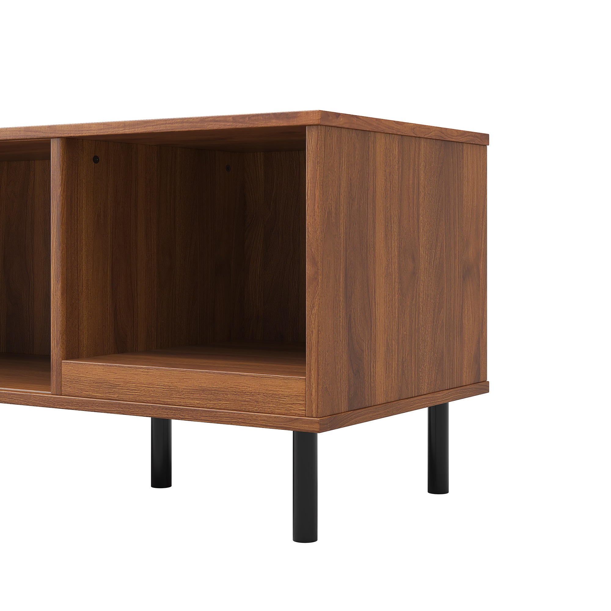 Table Basse Noyer, Rangement, Portes Coulissantes, Design Moderne, Angles Arrondis, Structure Robuste - 110x40x55cm - Salon 4
