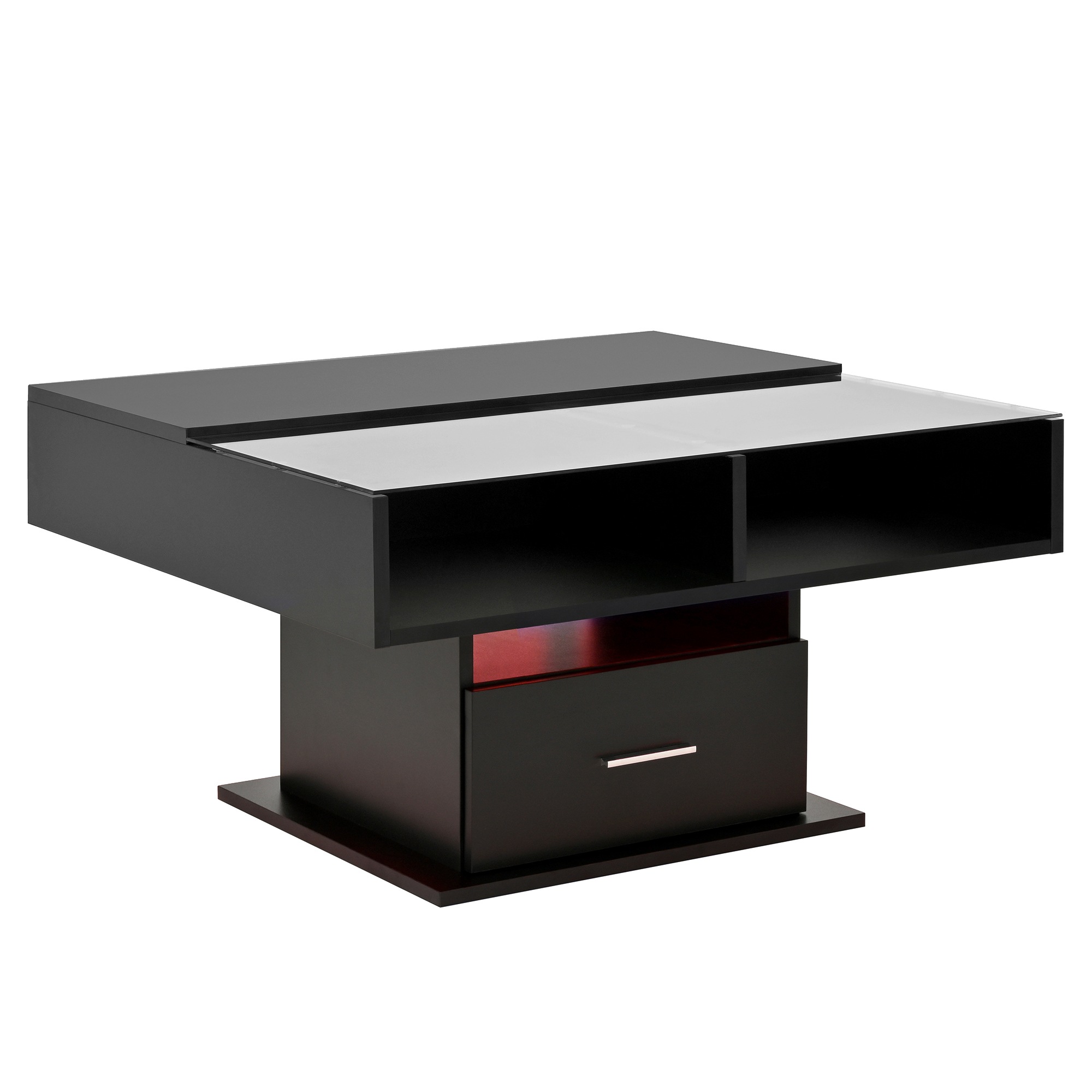 Table Basse Noir, Rangement, Éclairage LED, Gestion des Câbles, Portes Vitrées, Étagères Réglables - 78x78x45cm - Salon 5