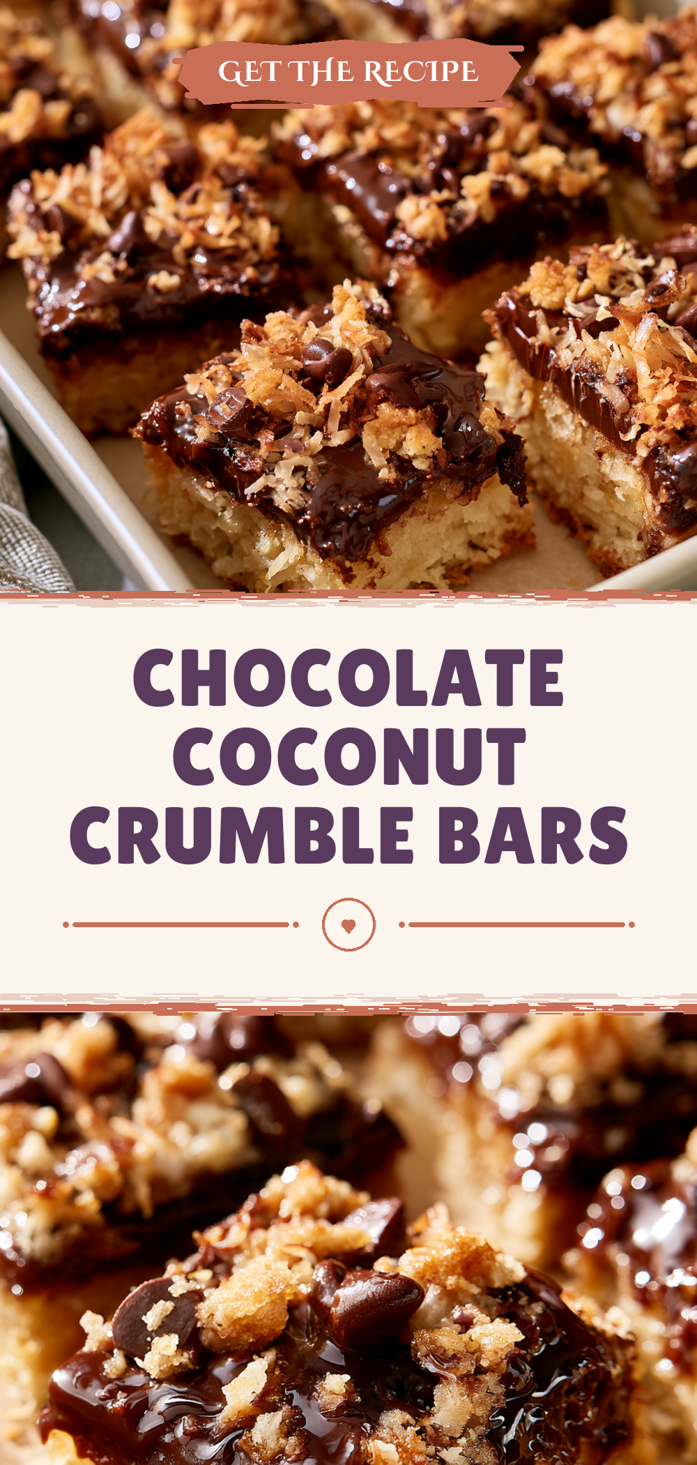 Pinterest graphic for Chocolate Coconut Crumble Bars