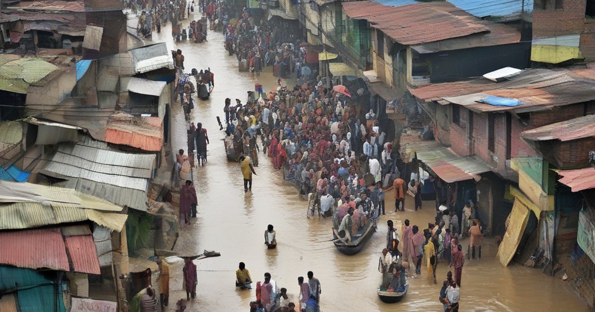 Aerial view of flooded fields and receding river waters in Malda district during monsoon