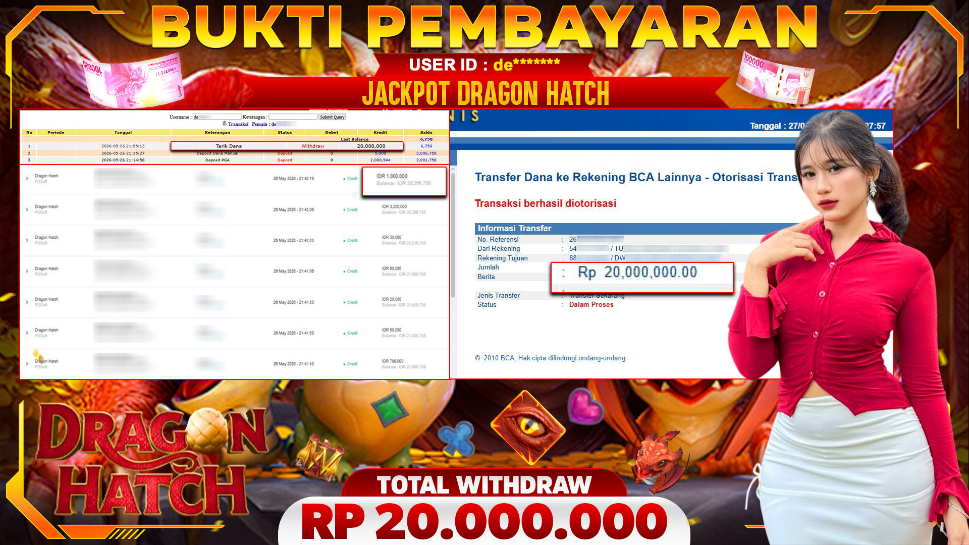 🏆 SELAMAT KEPADA PEMENANG JACKPOT DI Dragon Hatch - PGSoft 20,000,000🏆