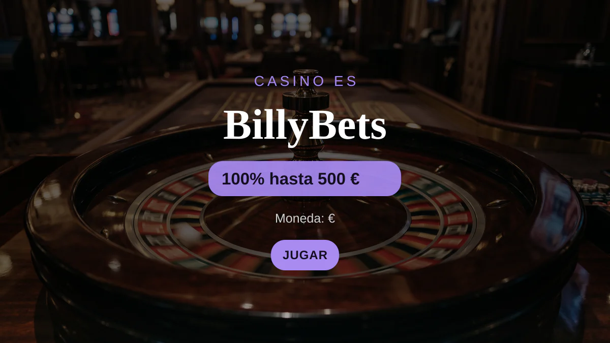 BillyBets casino — bono de bienvenida 100% hasta 500 € + 50 FS, pagos: Visa, Mastercard, Skrill, Neteller, Paysafecard
