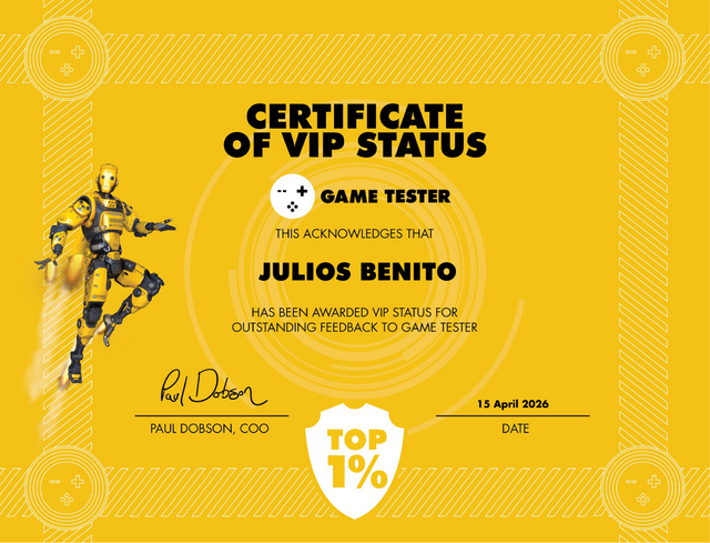 Game Tester VIP Certificate