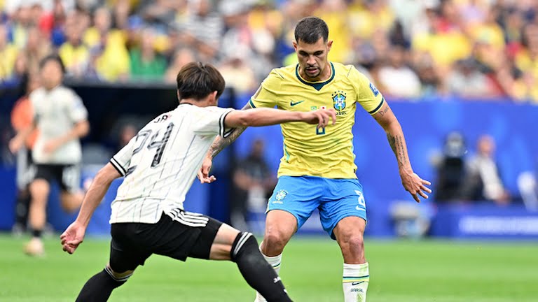 A heavy physical battle for the ball in the midfield.