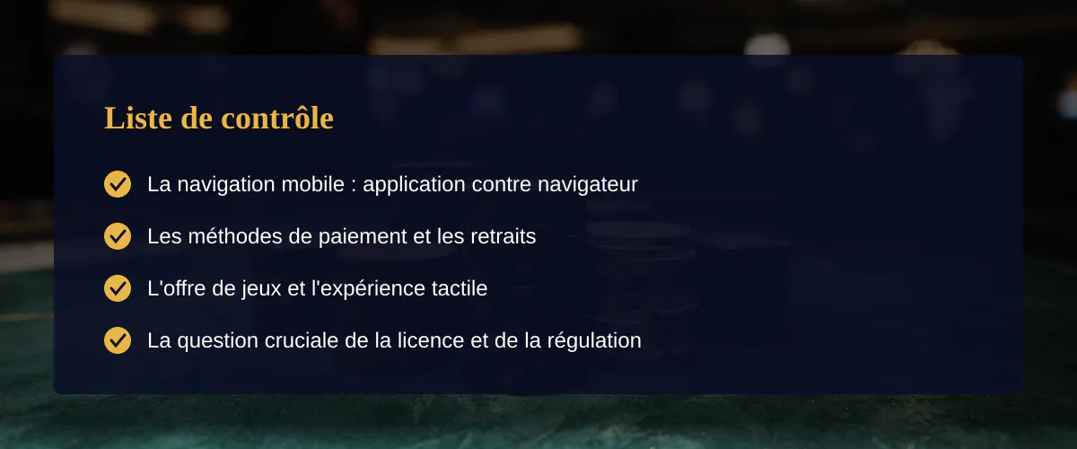 Casino en ligne étranger : tout voir depuis l'écran de mon téléphone — Liste de contrôle