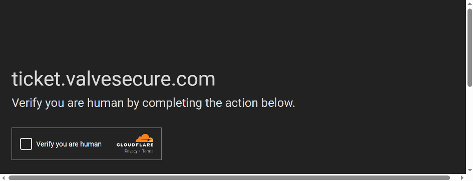 Screenshot of ticket.valvesecure.com