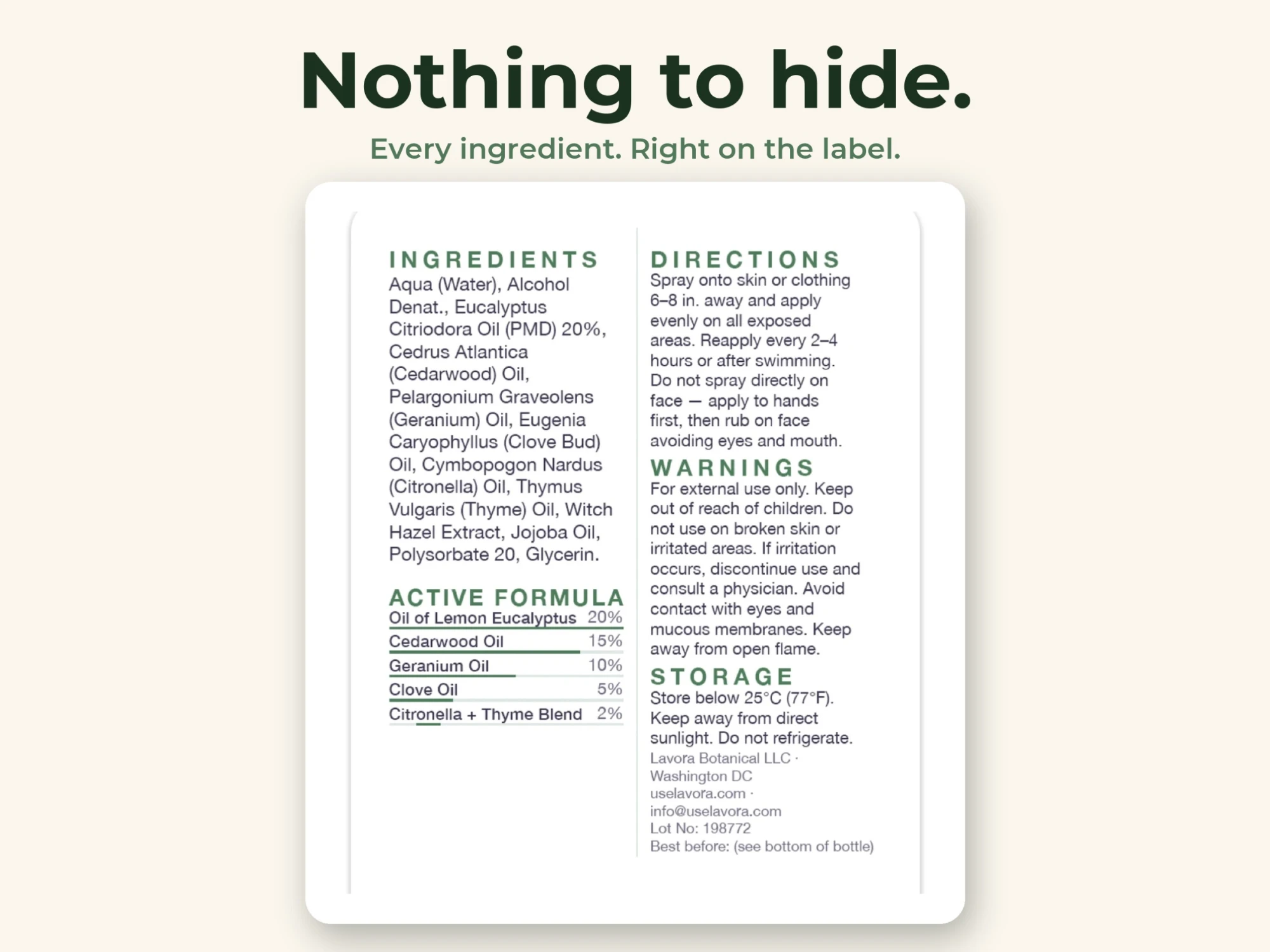 Nothing to hide — full ingredient label