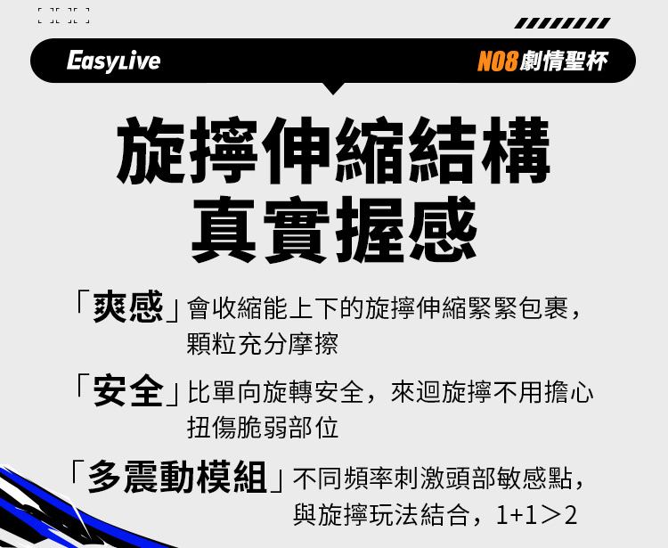EasyLive NO8 智能電動飛機杯旋擰伸縮結構真實握感，多震動模組安全爽感，男用自慰杯推薦