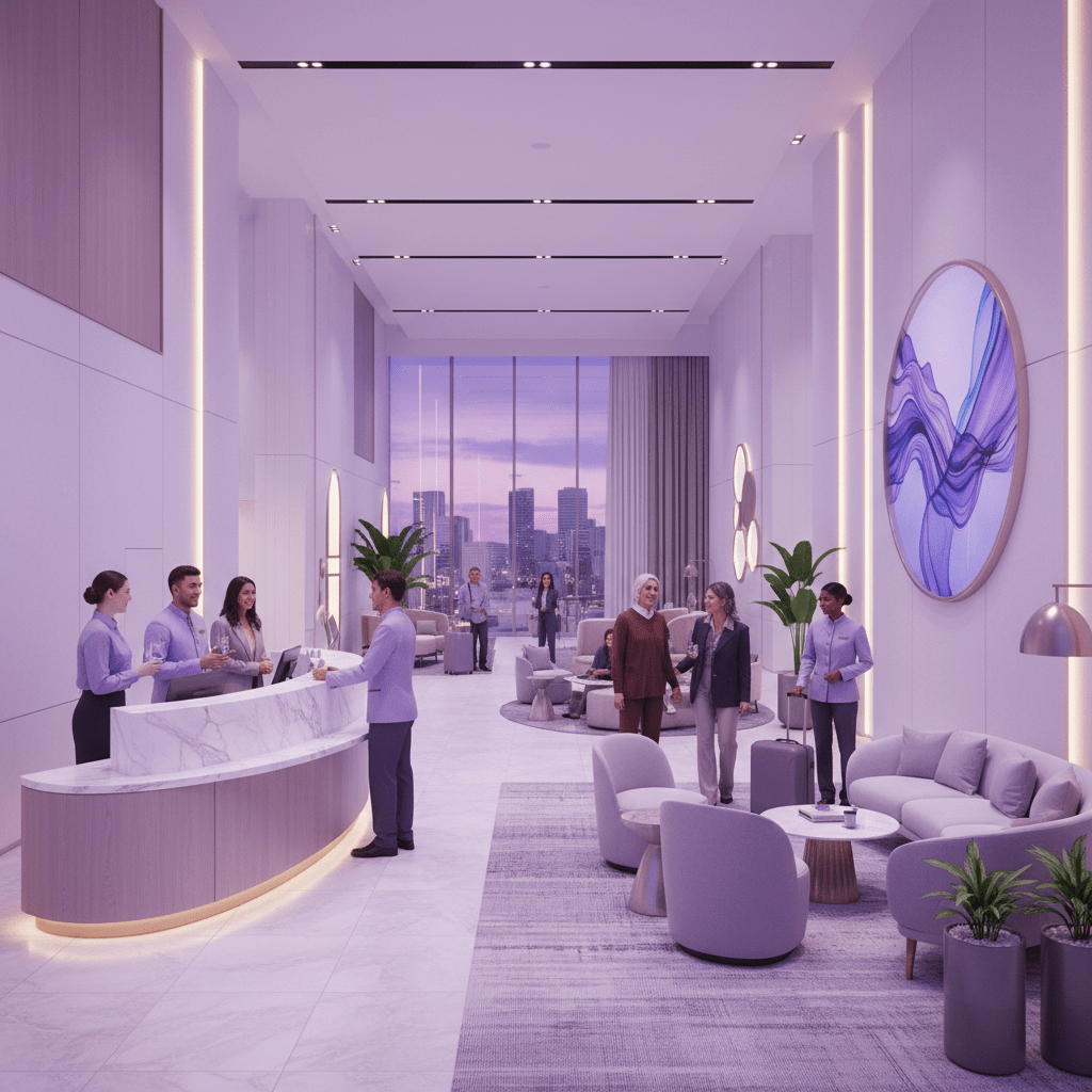 Hotel guests and staff creating a lively community atmosphere