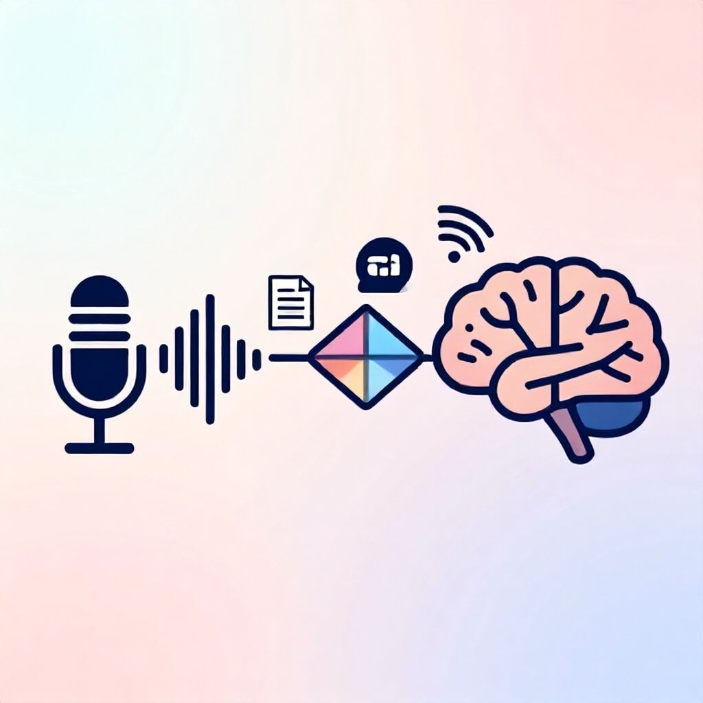 Abstract concept of AI integrating with podcast production workflow