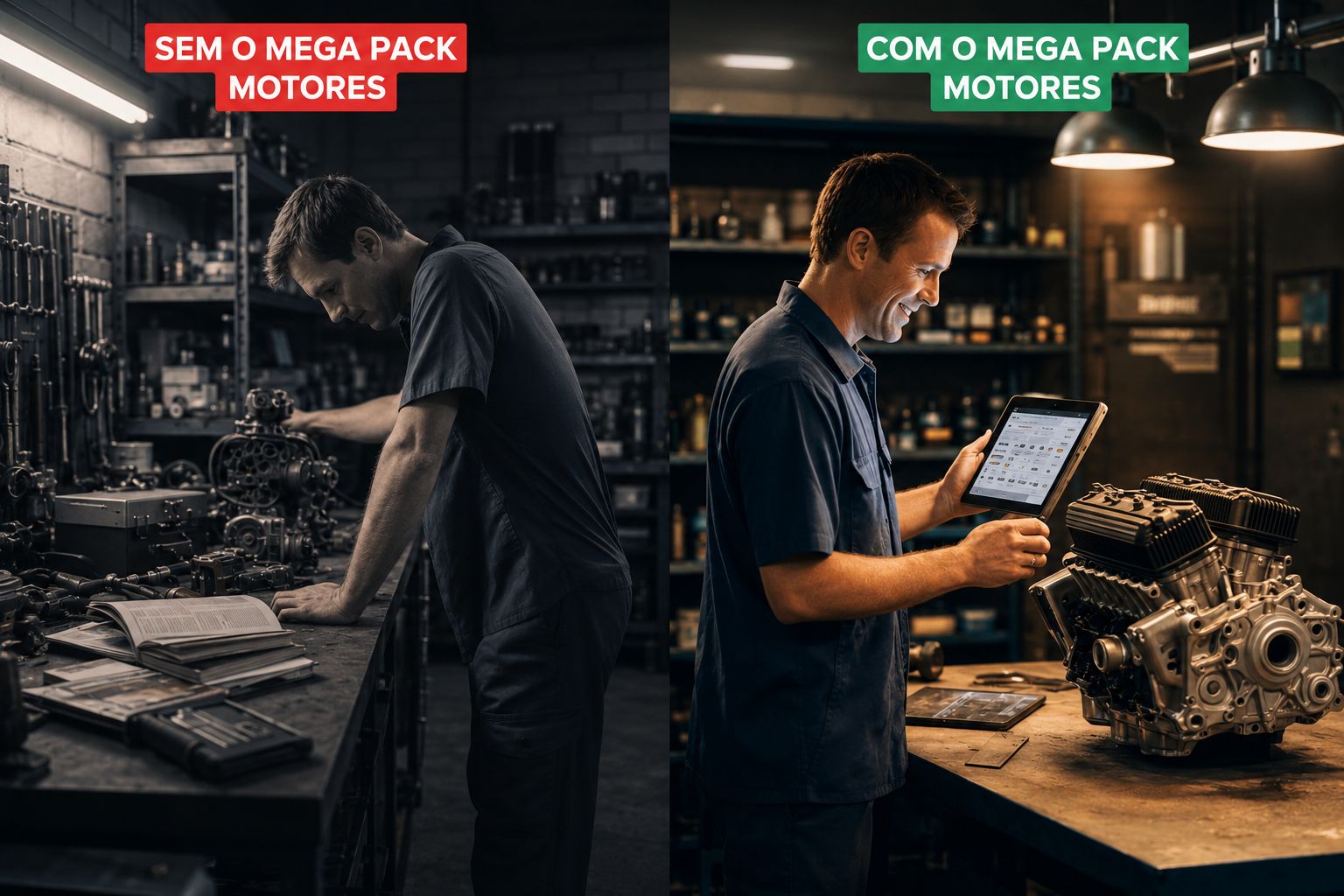 Comparação: sem e com AgroDocs Motores