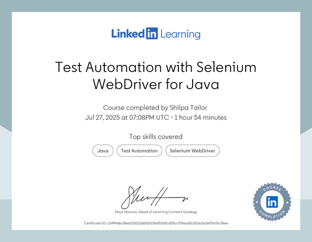 Certificate-Of-Completion-Test-Automation-with-Selenium-Web-Driver-for-Java