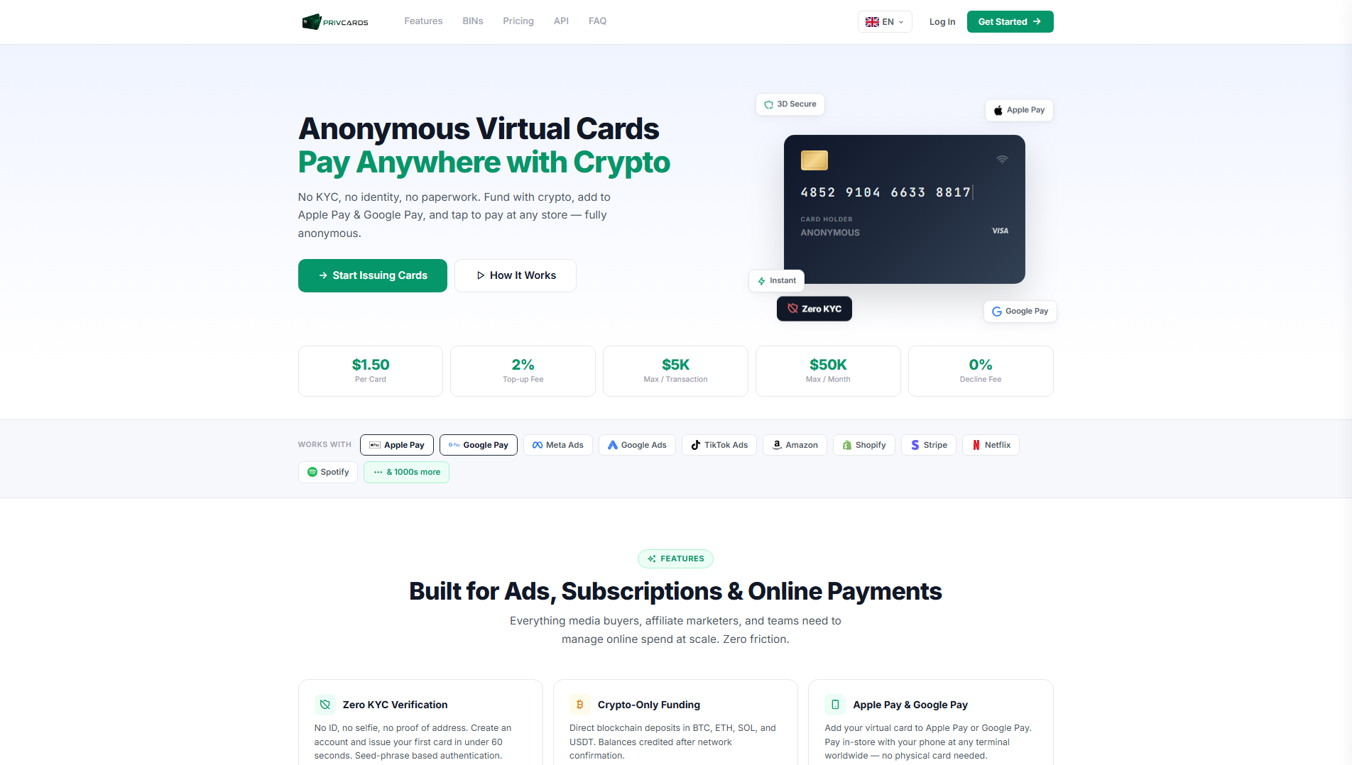 Stored capture of privcards.com