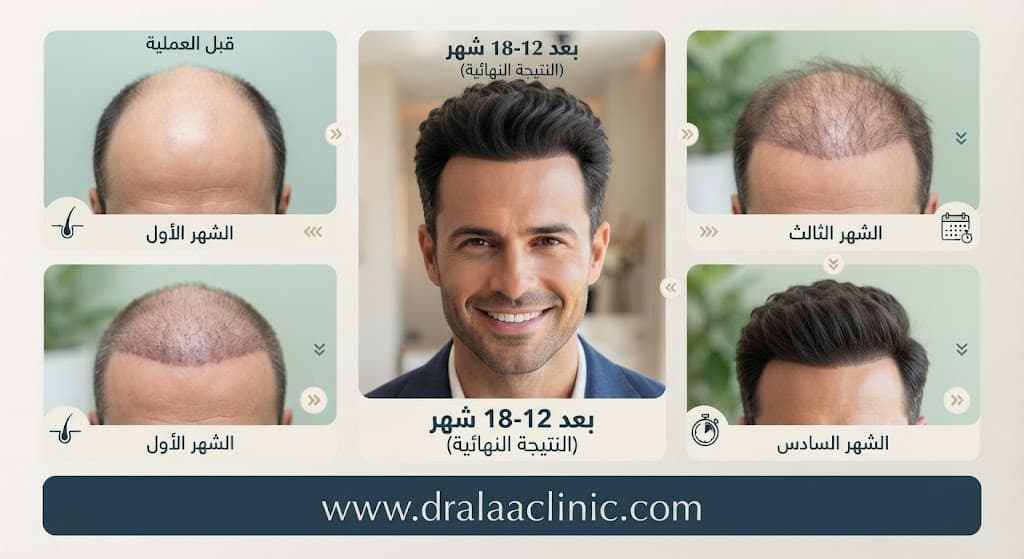خط سير نتيجة زراعة الشعر شهرا بشهر 