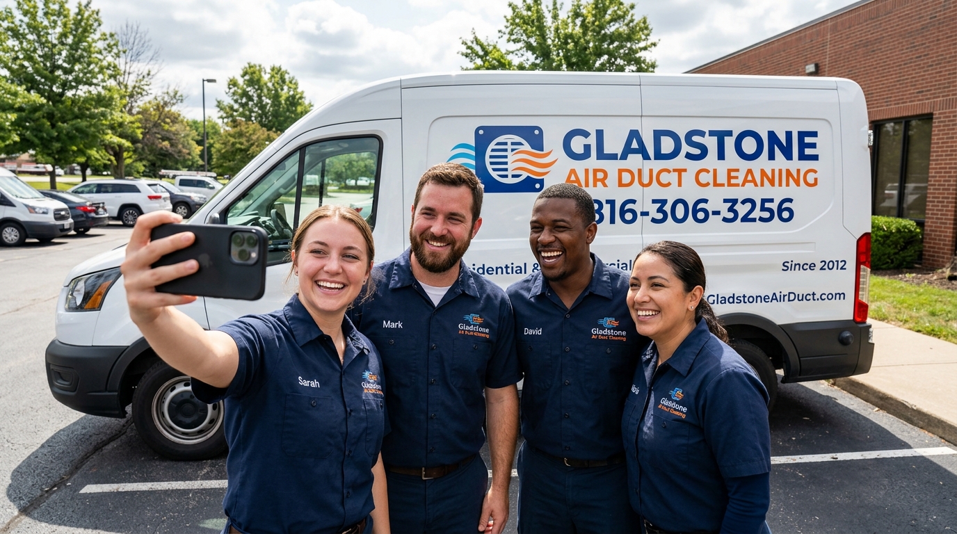 Air duct cleaning technician at work in Gladstone MO