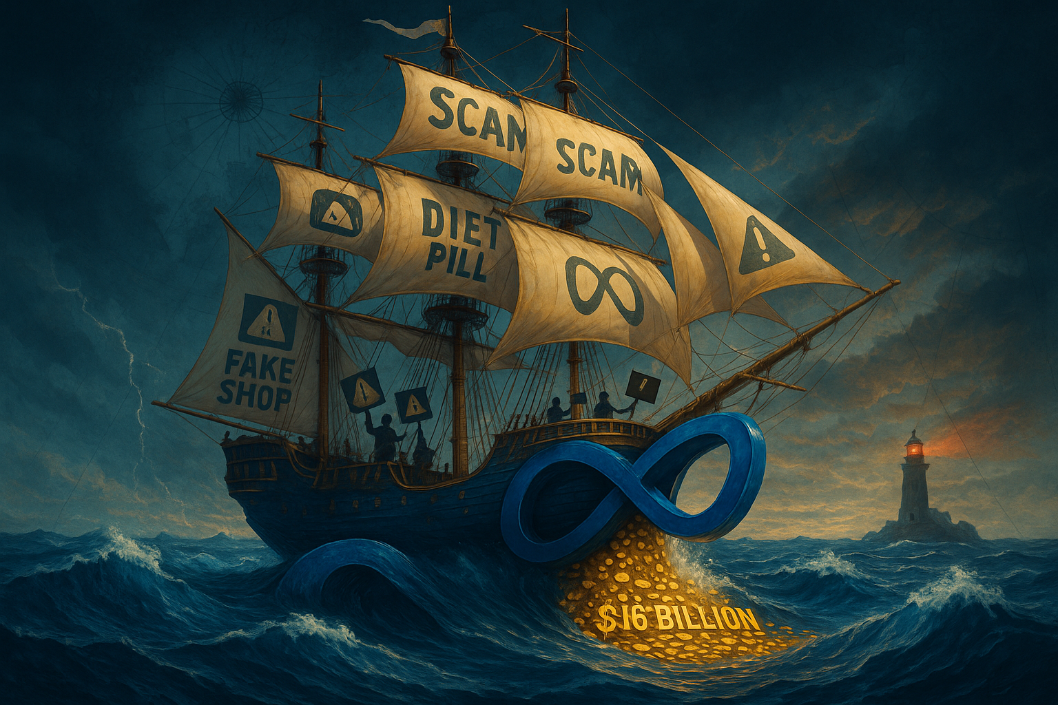 Visual representation of Meta's advertising platform and scam concerns