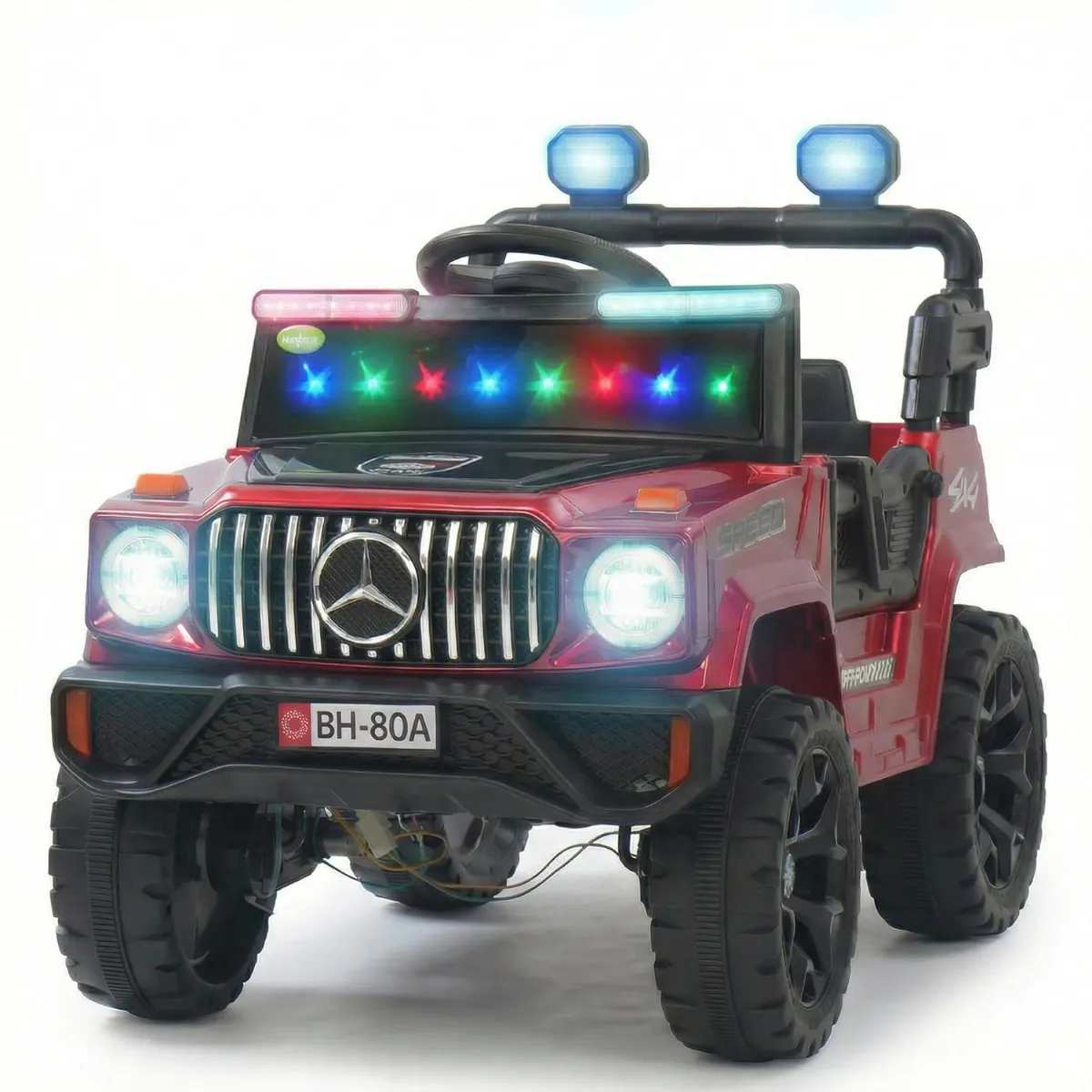 80A Battery Operated Jeep for Kids with RC Control | Kids Electric Battery Car with 4x4 Motors, RGB Lights & Music | Rechargeable Electric Car for Kid Aged 1–6 Years | 30Kg Weight capacity