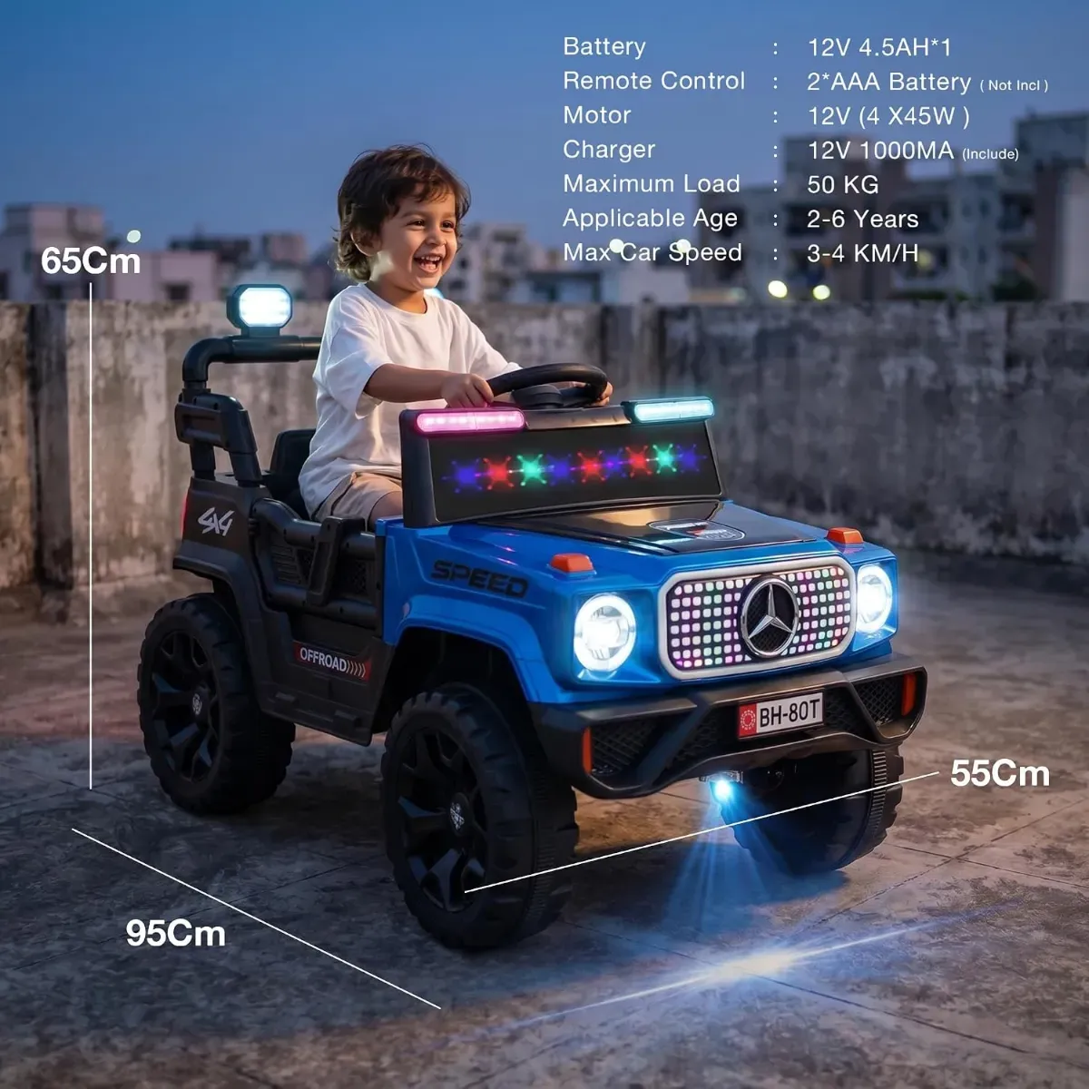 1-6 years 80 T  Battery Operated Jeep for Kids | Ride on Toy Electric Car with 4x4 Motors, Swing Mode, Led Lights & Music | Rechargeable Electric... photo 7