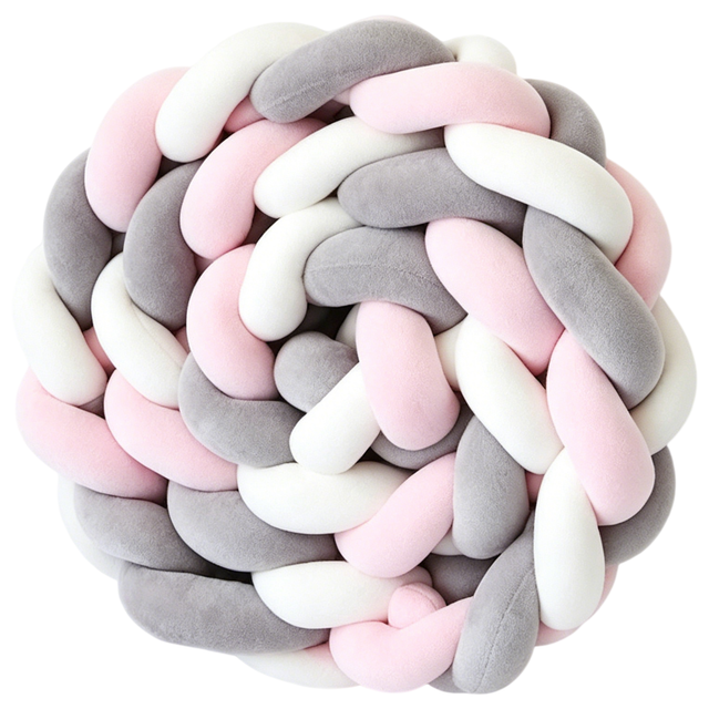 White & Grey & Pink 2M Nordic 3-Strand Hand-Braided Knot Long Pillow - Soft Plush Sofa Cushion, Room Decor for Bedroom & Living Room