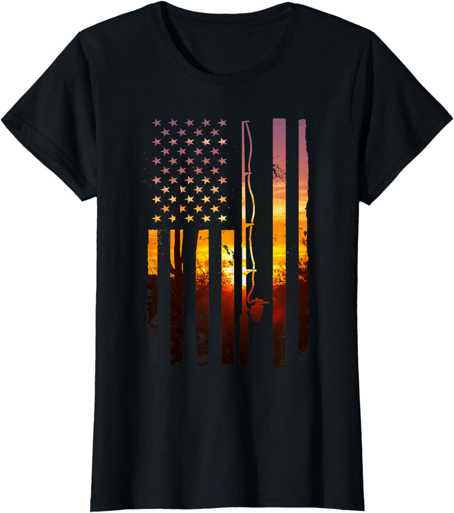 American Flag Fish Fisher Fisherman Funny Bass USA Ladies’ Crewneck T-Shirt