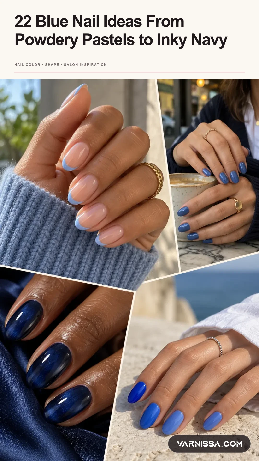 22 Blue Nail Ideas From Powdery Pastels to Inky Navy Pinterest pin